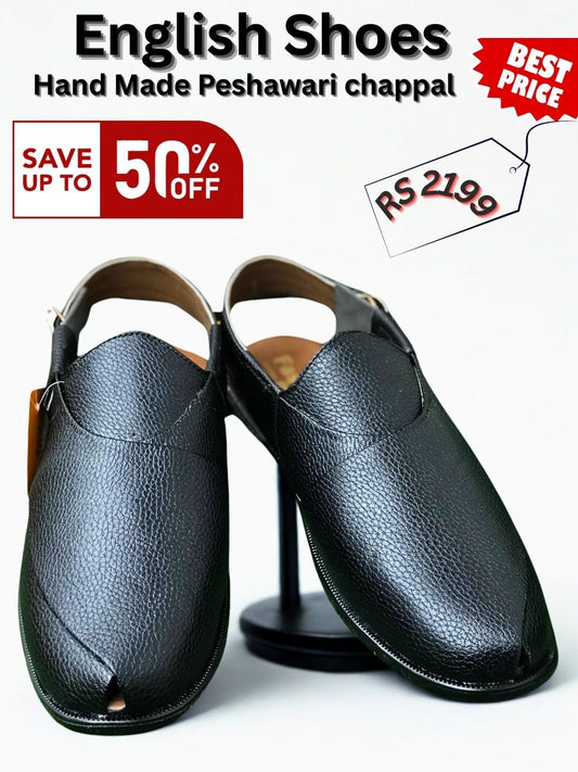 Classic Black Peshawari Chappal for Men – Premium Traditional Footwear in Pakistan